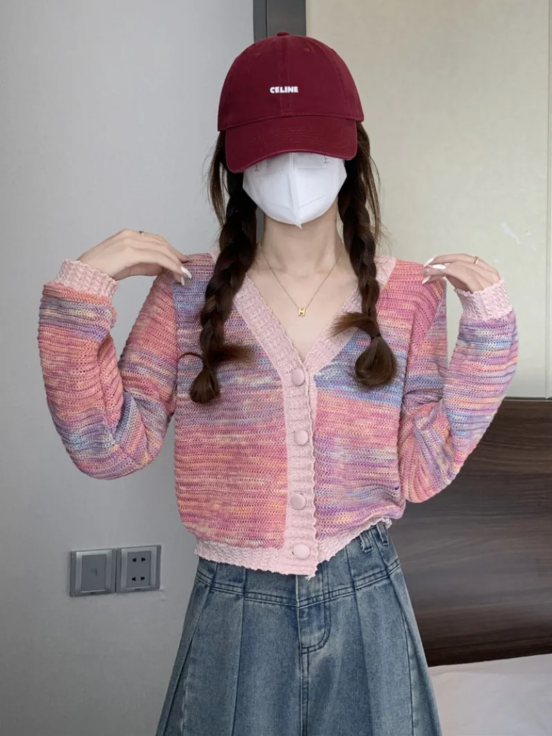 Dopne Color Blo V-Ne سترة مشغولة من الصوف سترة المرأة الخريف الشتاء ort لينة الحلو Sle فضفاضة تناسب طويلة Sve