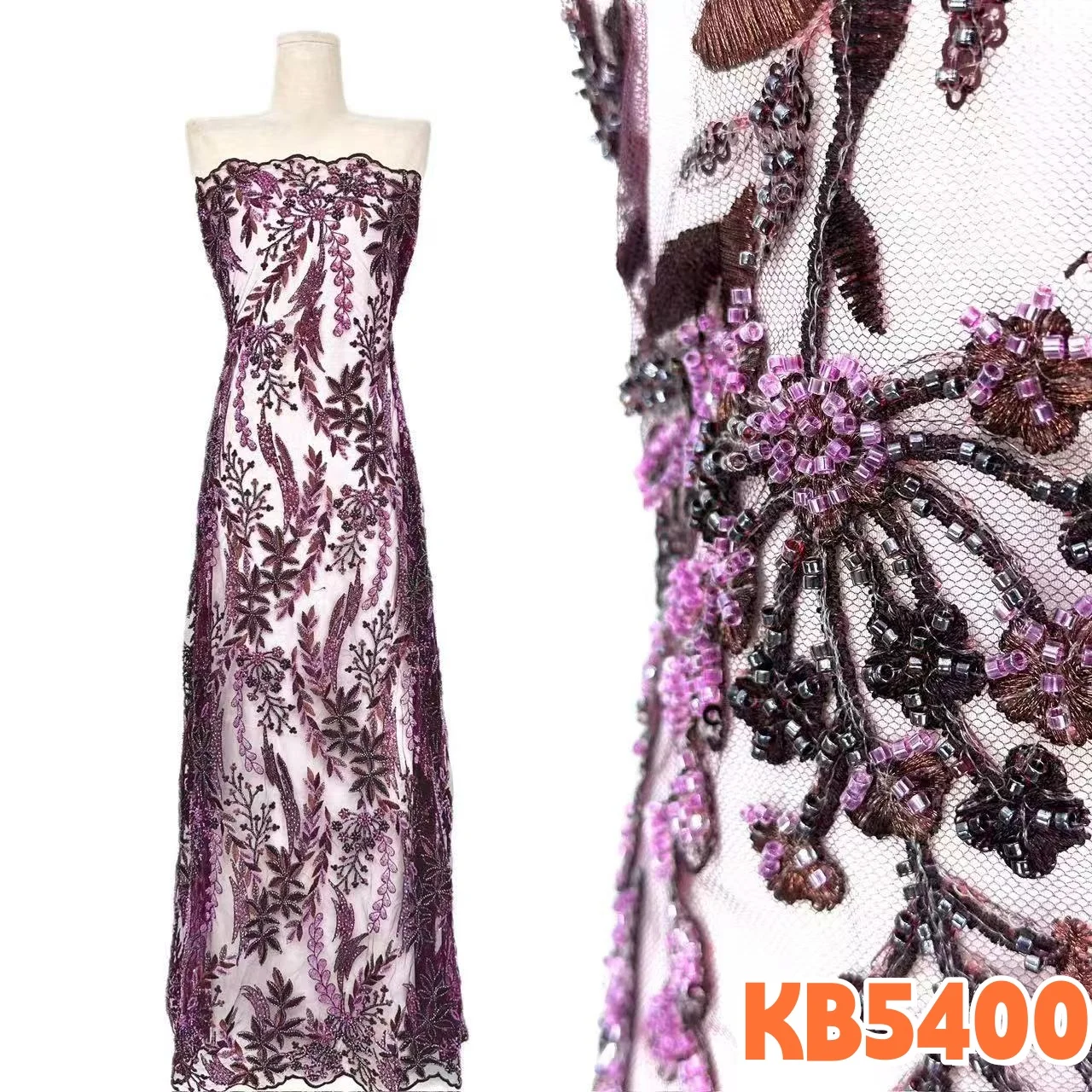 

Роскошное платье с 3D-вышивкой бисером, африканское кружево с бисером, ткань 5 ярдов, французская сетка с пайетками для женского свадебного платья, шитье, KB5400