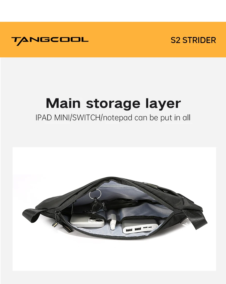 TANGCOOL Herren wasserdichte Sling-Brusttasche mit mehreren Taschen, Umhängetasche mit magnetischer Schnalle für den täglichen Gebrauch im Freien auf Reisen – Detail 9