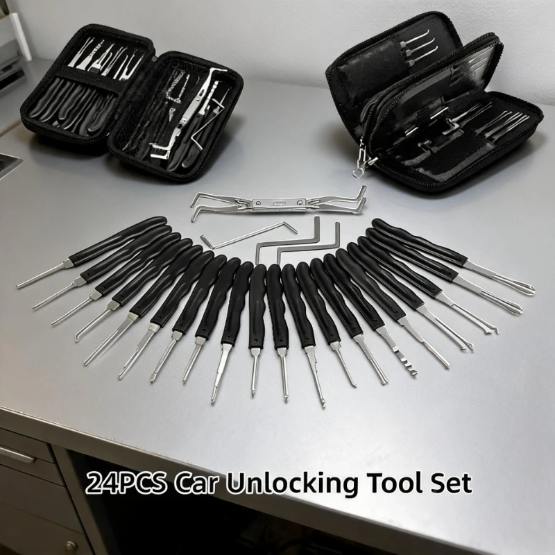 24PCS Auto Lock Pick Tool Set Car Unlock Extractor Kit Broken Key Removal Combo Hand Tool for Locksmith Beginner Pro