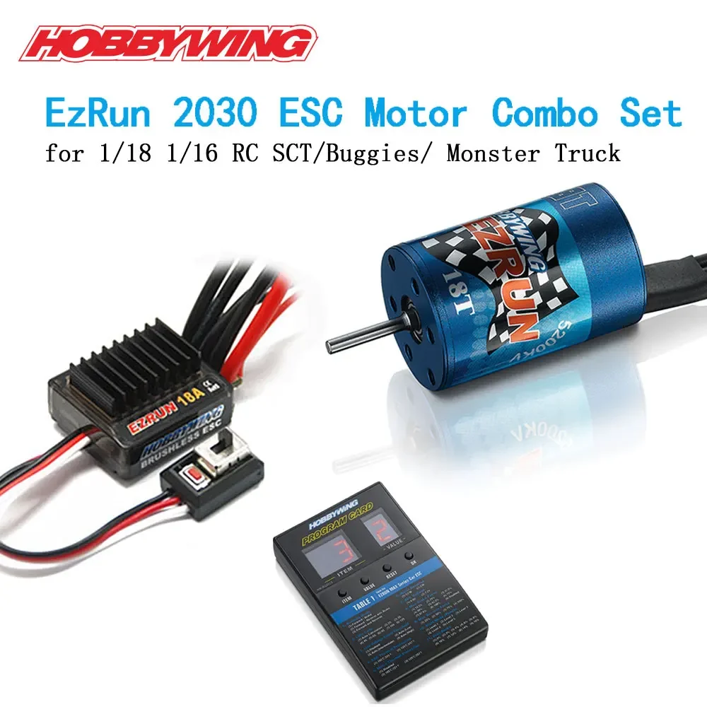 

Hobbywing EZRUN 2030 Senseless 12T / 18T 7800KV / 5200 KV Brushless Motor 18A ESC Programmer for 1/18 1/16 RC Car