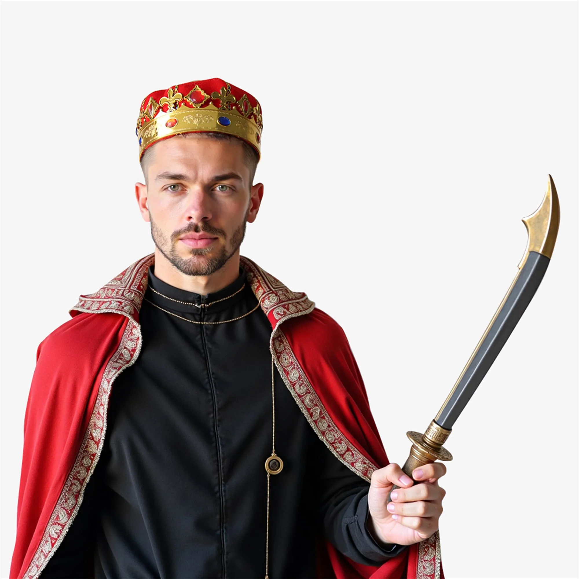 ผู้ชายยุคกลาง King Crown หมวก Royal Gemstone Crown เครื่องแต่งกายอุปกรณ์เสริมสําหรับ Renaissance คอสเพลย์และกิจกรรม