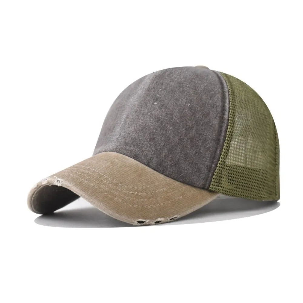 Summer Color-blocked Baseball Cap Washed Cotton Lightweight Mesh Sun Hat Breathable Thin Snapback Hat