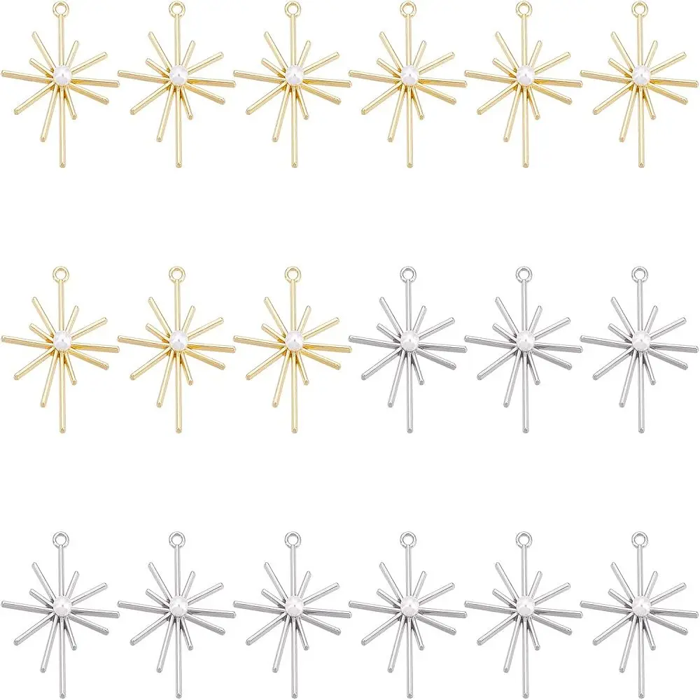

1 Box 20Pcs 2 Colors Alloy Pendants with Acrylic Pearl Beads Shining Star Mixed Color 42.5X31.5X7Mm Hole: 2mm 10Pcs/Style