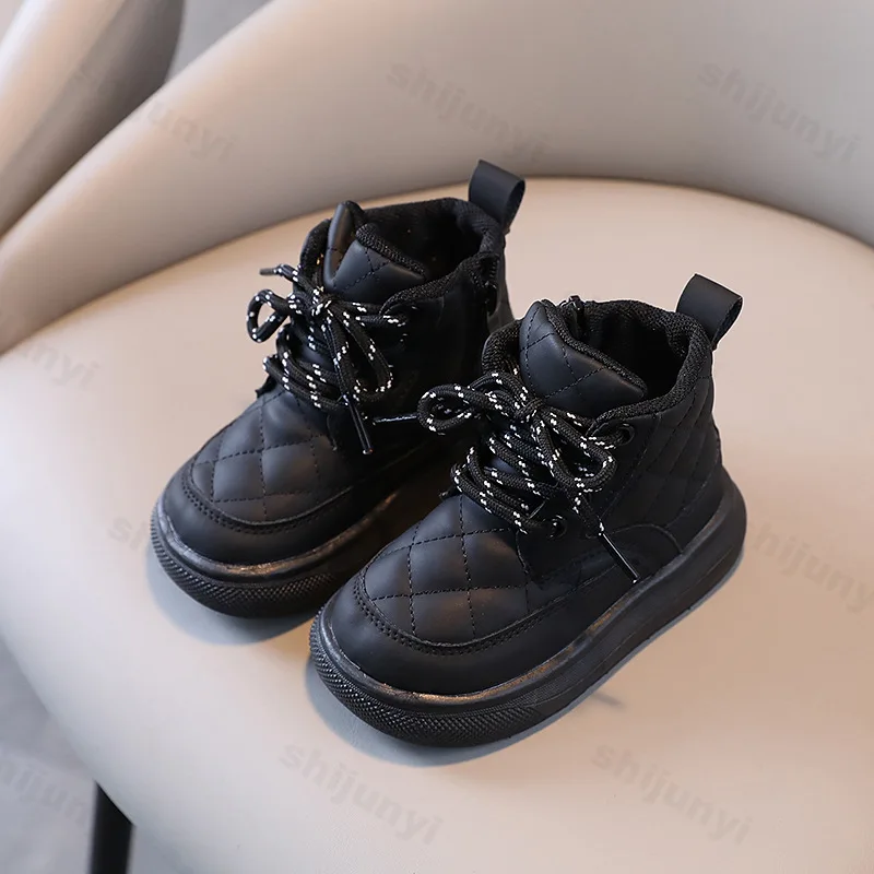 Children Ankle Boots 2025 Autumn Winter Boys Girls Short Boots Fashion Zipper Anti Slip Warm Cotton Shoes Furry Plush Snow Boots