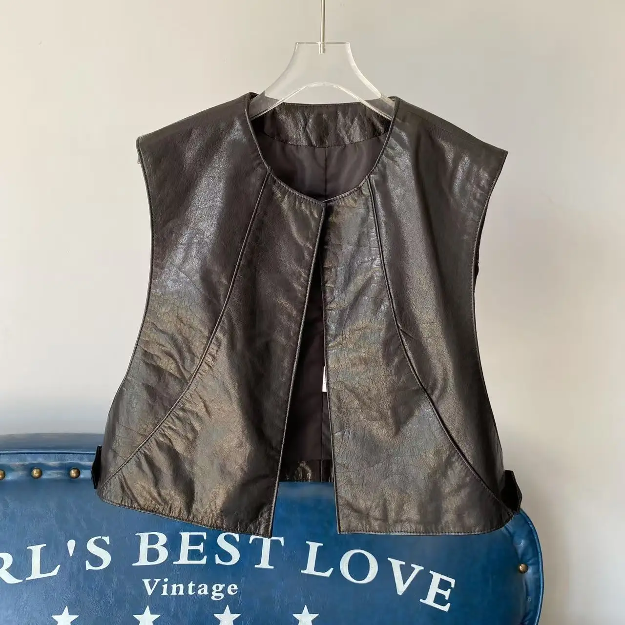 

Новая женская модная кожаная жилетка из натуральной кожи на осень 2025 года, универсальный жилет-пальто, меховая одежда Iphilem