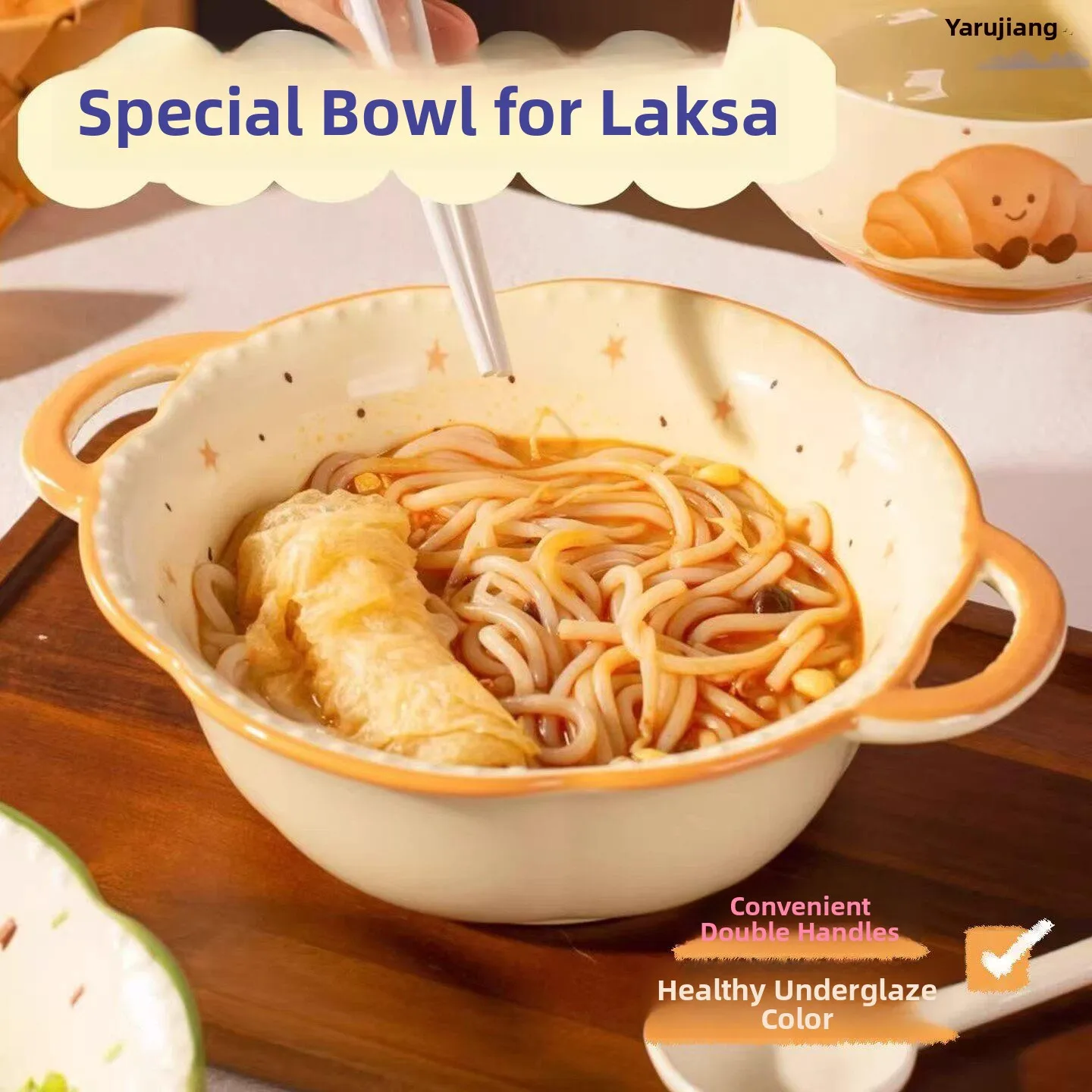 

Ceramic Soup Bowl for Instant Noodles Double Ears Underglaze Ceramic Bowls for Women High Aesthetic Value Home Use Single Bowl