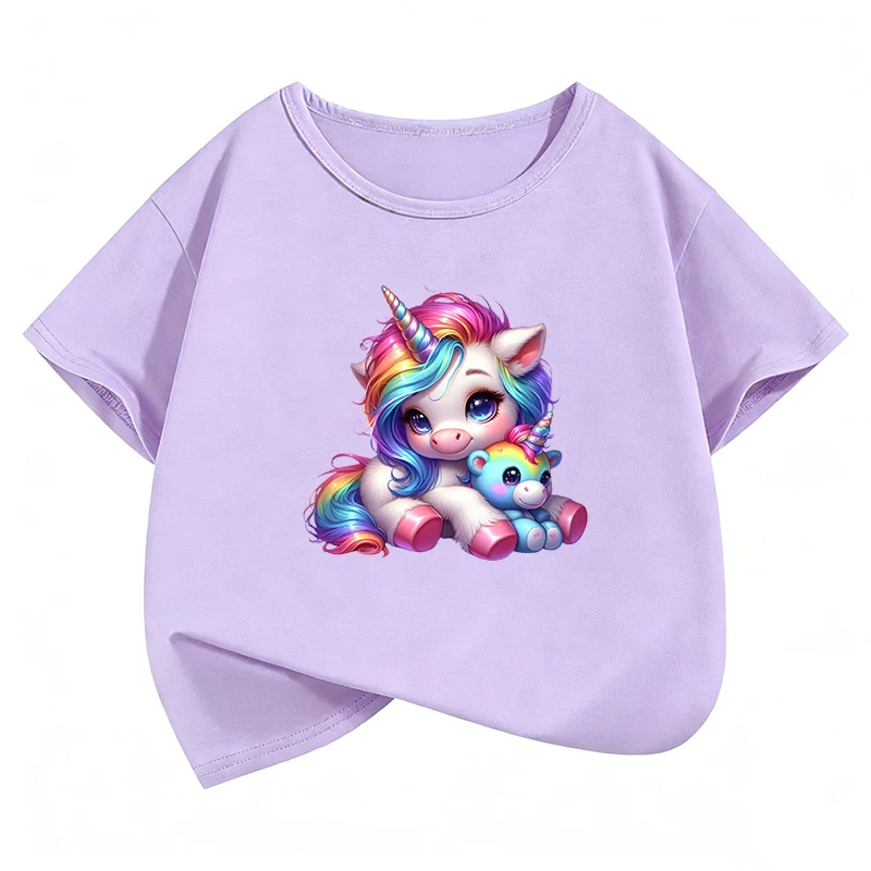 Funny Horse Unicorn Shirt Design T-Shirt Printed T Shirt Girls' Summer Kids Short Sleeve Tops T-Shirts Cute Boys Clothing