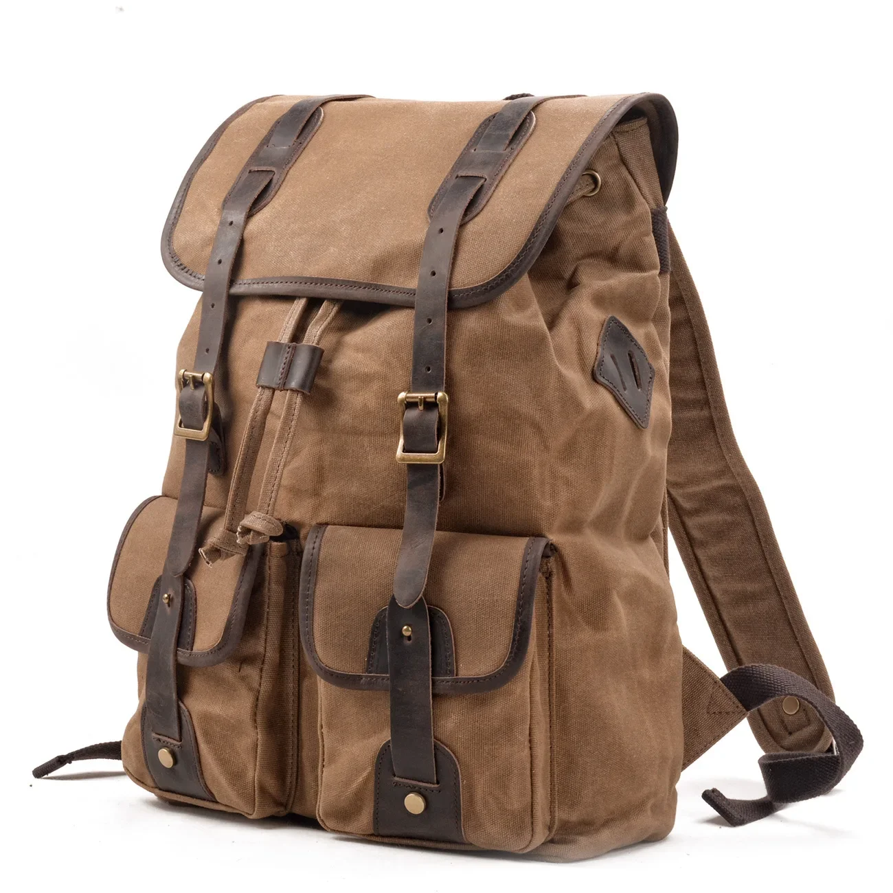 

Canvas Cowhide Stitched Mountaineering Backpack Outdoor Camping Travel Backpack