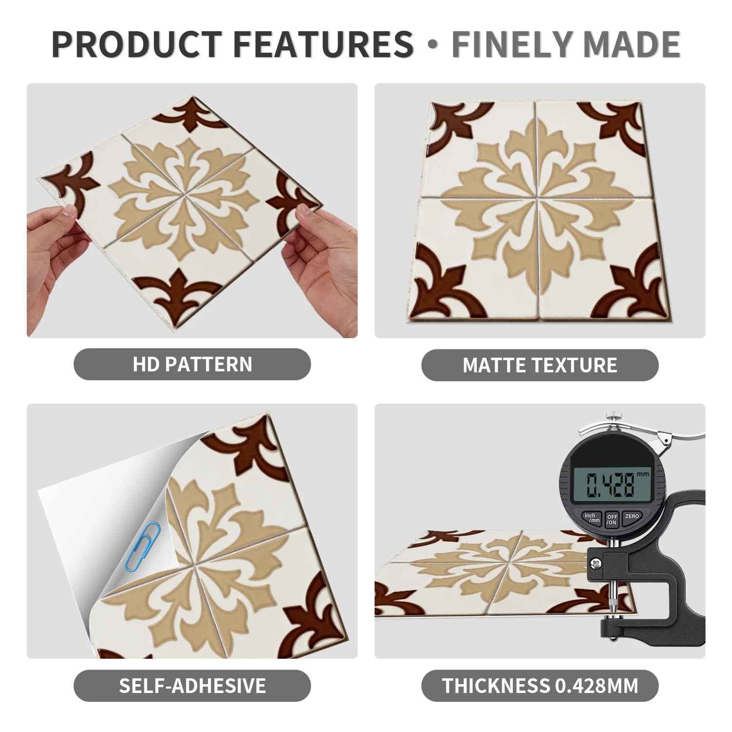36 floral pattern kitchen and bathroom tile stickers, self-adhesive wall decoration, home decoration wall stickers