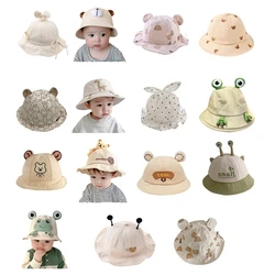 Cute Cartoon Printing Baby Bucket Hat With Ears Boy Girl Baby Cotton Bucket Hat Children Sunscreen Outdoor Caps Kids Caps 3-12M