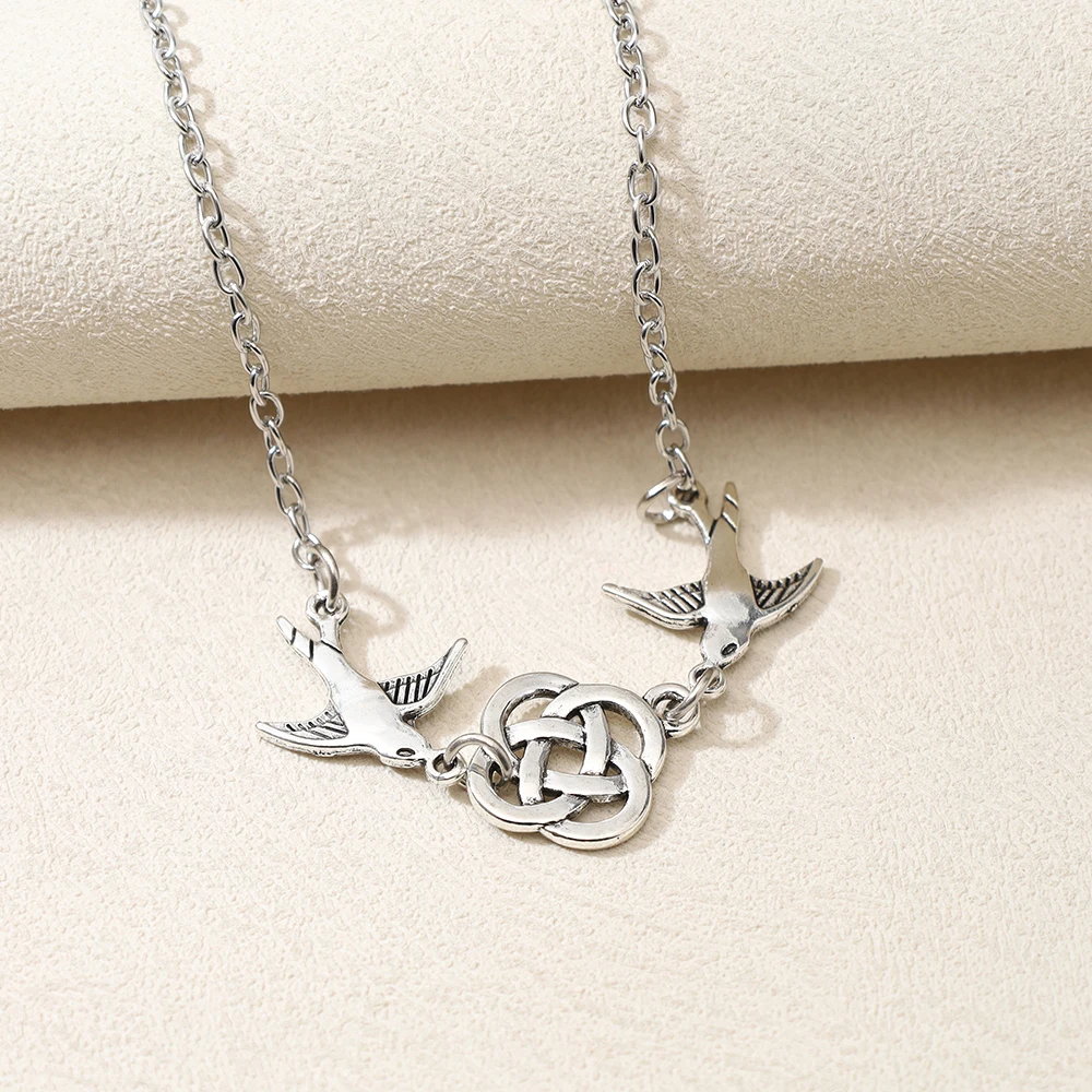 Vintage Viking Celtic Knot Swallow Necklace Unisex Sweater Chain Fashionable Jewelry Accessories Gift For Friends