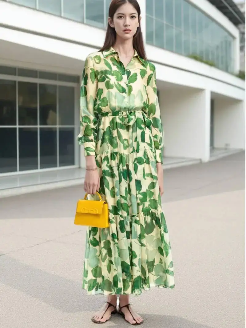 

Новое женское платье 2026 года: шифоновое, с принтом, V-образным вырезом, поясом, элегантное, приталенное, длинное, модное, для праздников и повседневной носки, 8UN5