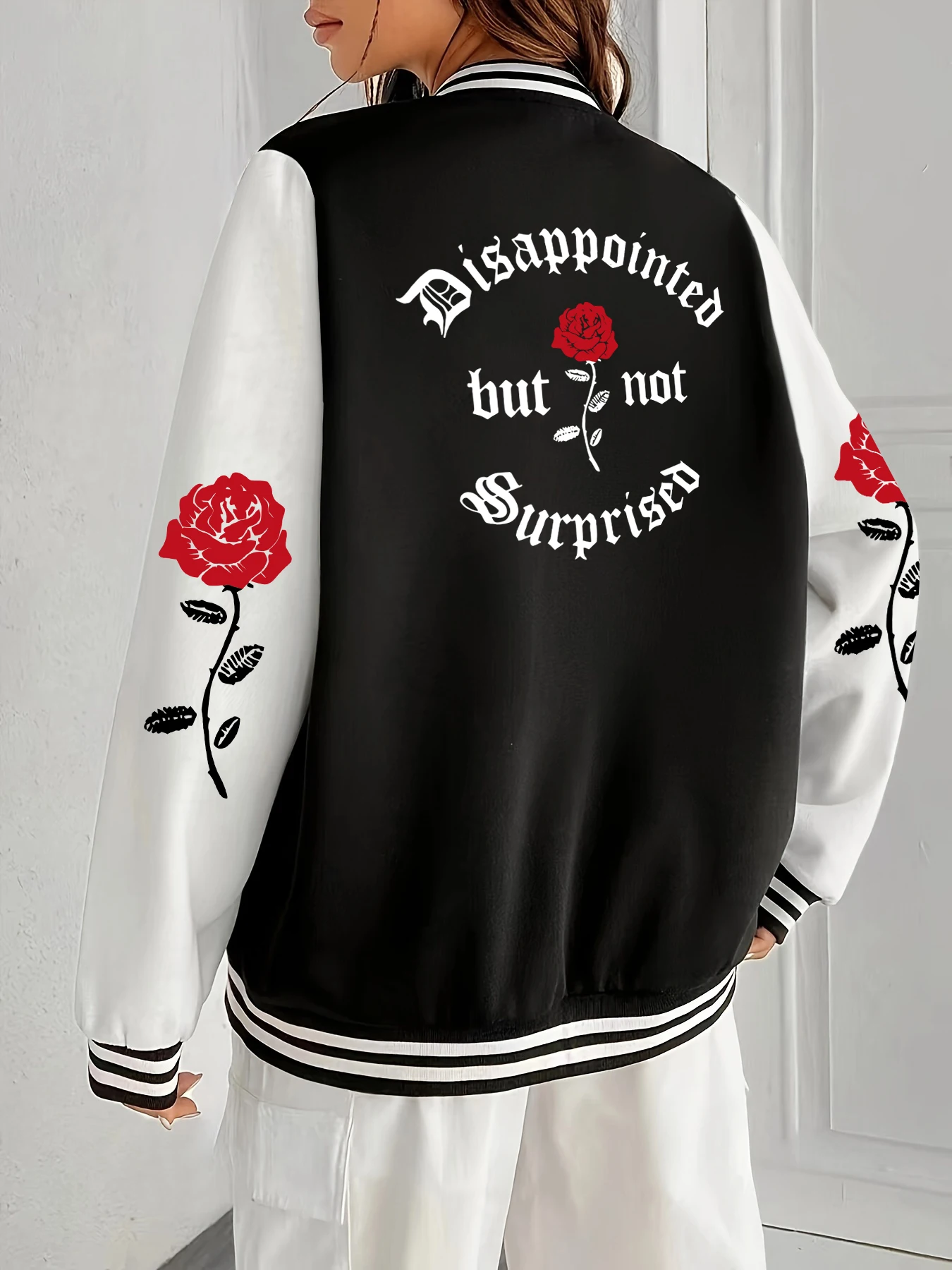 

Disappointed But Not Surprised Rose Print Clothing Women Fashion Loose Jackets Harajuku Casual Womenswear New Autumn Jacket