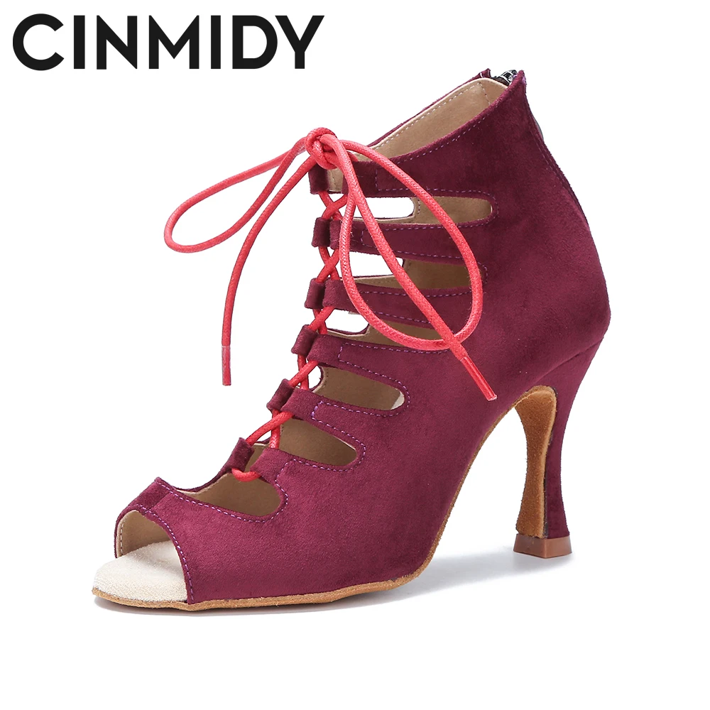 CINMIDY Dance Shoes For Women Latin Dance Shoes Tango Salsa Rumba Ballroom Dance Boots Party Performance Shoes Ladies High Heels