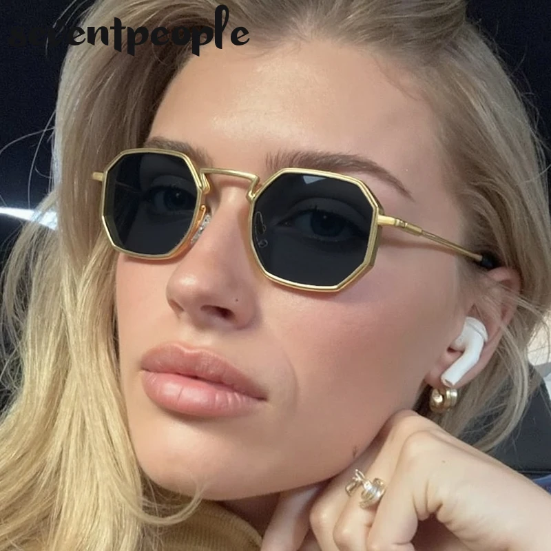 男性と女性のためのクラシックな小さなフレームのパンクポリゴンサングラス,高級ブランド,ヴィンテージ,スチームパンク,スクエア,トレンディ,uv400,2022