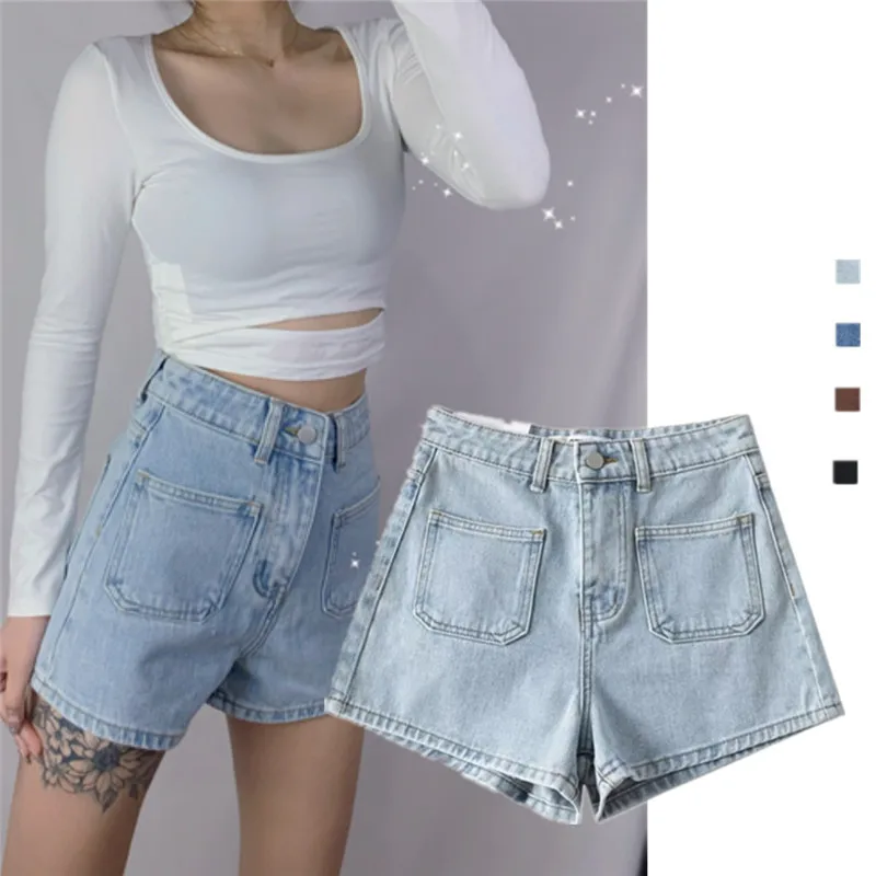 

Американские ретро джинсы с высокой талией orts с высокой талией и широкими штанинами для похудения, модные брюки ort для женщин, летняя мода