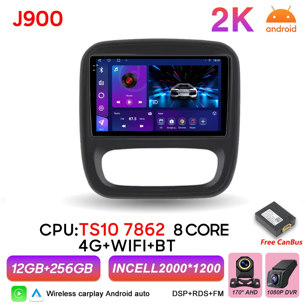Auto radio Android 16 Carplay voor Renault Trafic 3 Opel Vivaro B 2014 2015 2016 2017 2018 - 2021 Multimedia speler stereo GPS BT