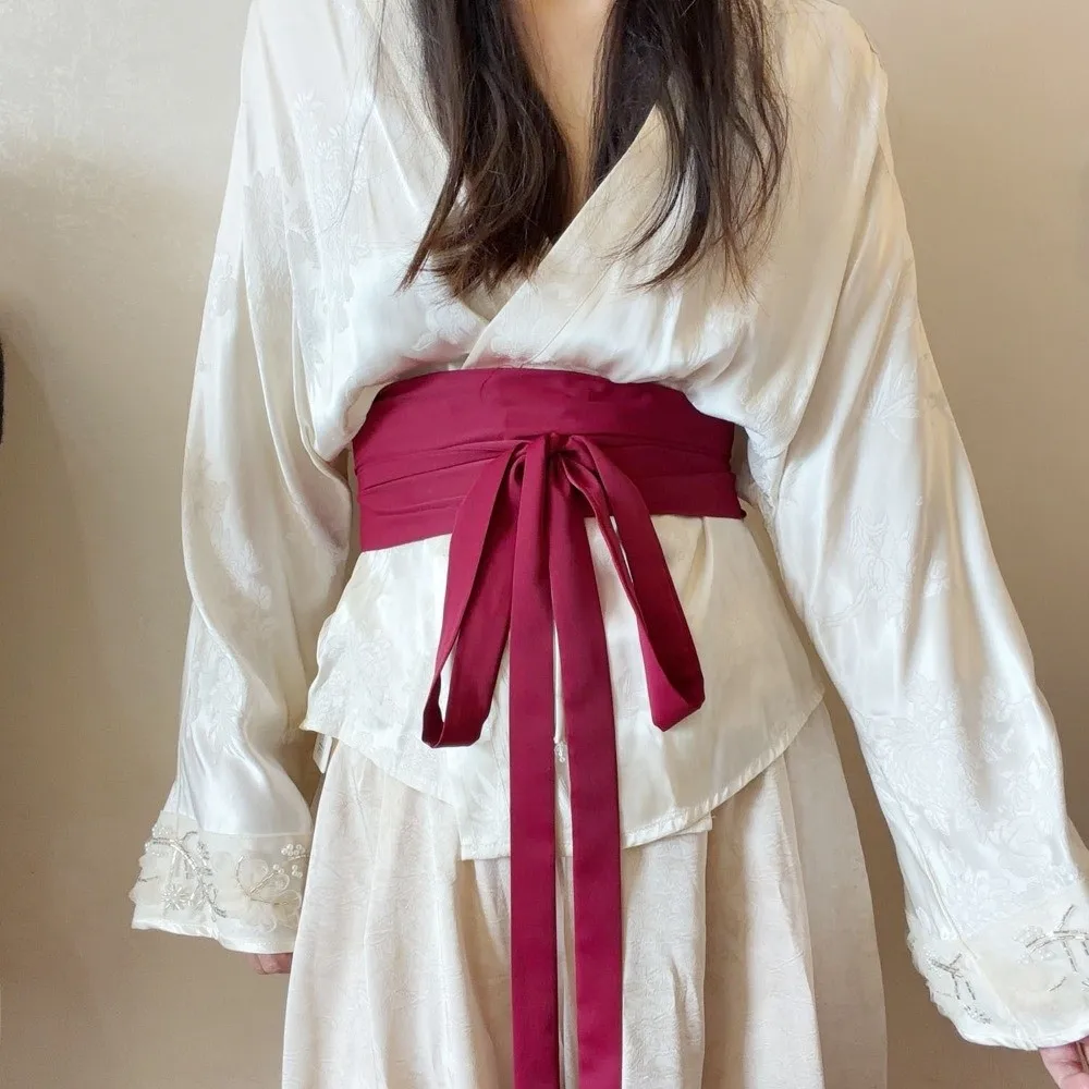 Chiffon Fabric Hanfu Waist Belt Cotton Linen Satin Silk Wide Waist Belt Bowknot Decoration Solid Color Silk Waist Rope