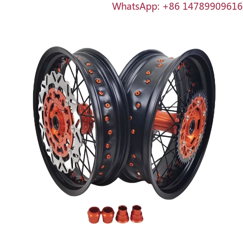 Orange Color Hubs Supermoto Wheels 17x3.5 17x5.0 Aluminum Alloy Rim For [Model] Dirt Bike Motorcycle Spare PartsCustom Size Avai