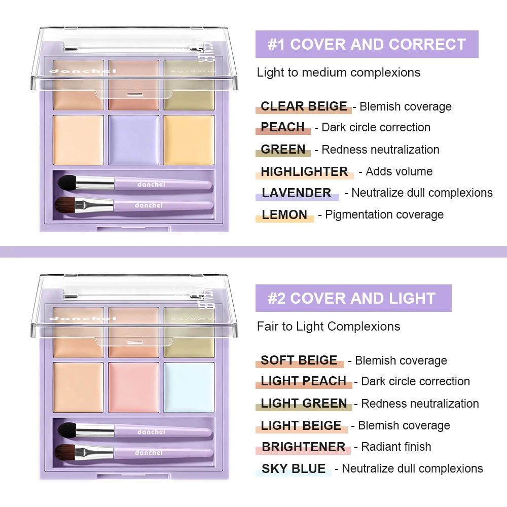 6‑Color Concealer Palette Full Coverage Cream Concealer for Dark Circles Redness Blemishes Versatile Multi-Shade Conceal Palette