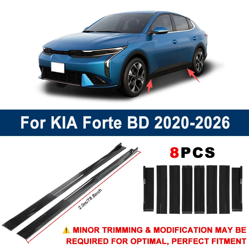 Aerodynamic 2m Sectional Side Skirt Extension Lips Racing Side Spoiler For KIA Forte BD 2020-2026 2021 2022 Sport Upgrade Kit