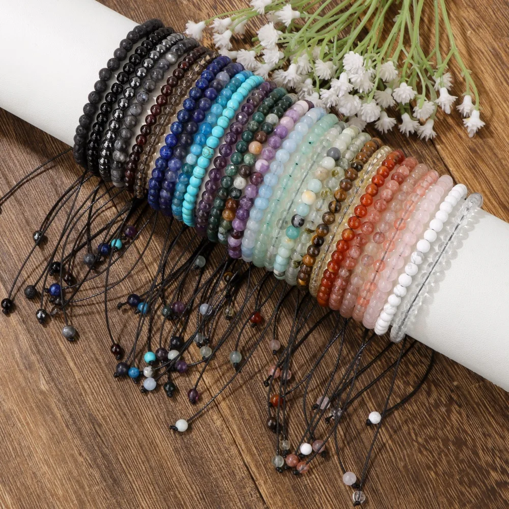 Original Natural Stone Braided Bracelet Adjustable Apatite Indian Agates Beads Bracelet for Women Men Health Care Energy Jewelry