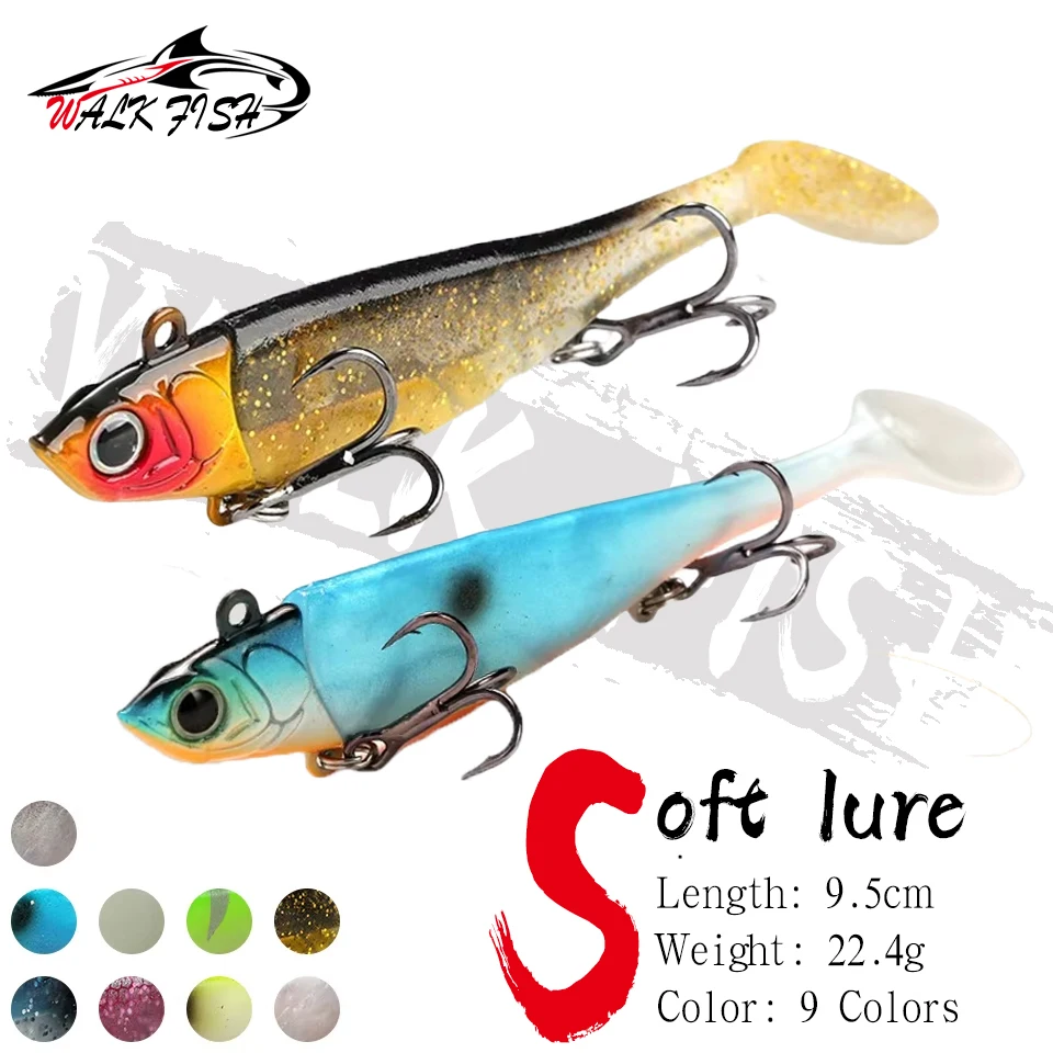 WALK FISH 1 Stück 9,5 cm 22,4 g Jigkopf weicher T-Schwanz-Angelköder Bass Fishing Shad Soft Bait Boat Code Pike Lure Seebarsch Köder Forelle