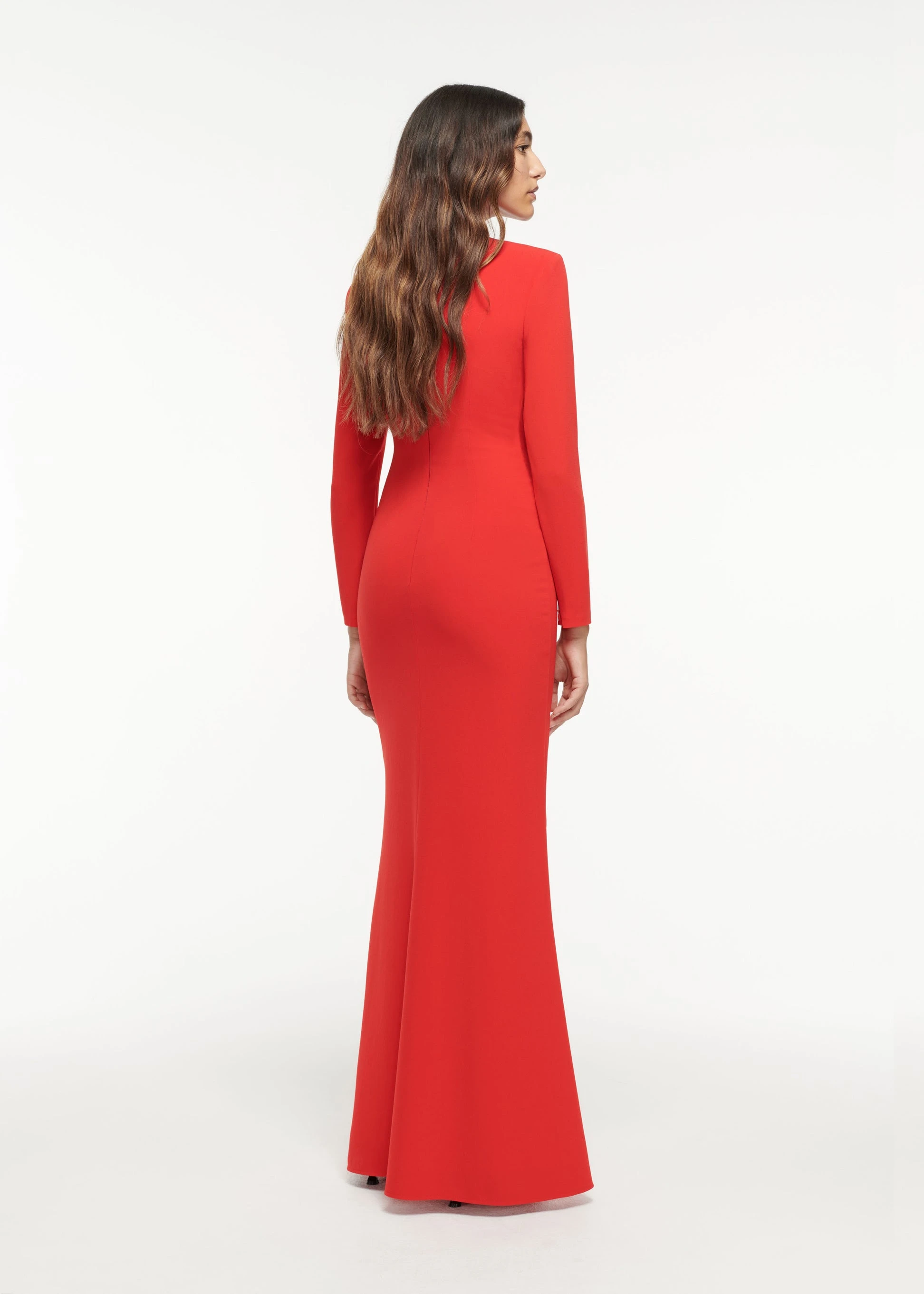 Temperament Jersey Mermaid Evening Dress V-Neck Long Sleeves Floor Length Sweep Train Zipper Back فساتين سهره نسائيه فخمة