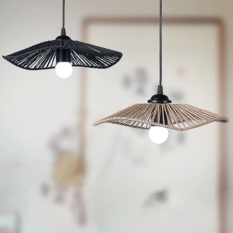 Handwoven Rope Lampshade Boho Lamp Pendant Shade For Dining Room Retro Rustic DIY Lampshade