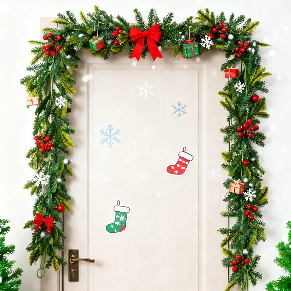 175cm Artificial Christmas Vines Plant Fake Pine Rattan Foam Xmas Red Fruit Plastic Winter Garland For Home Festival Party Decor
