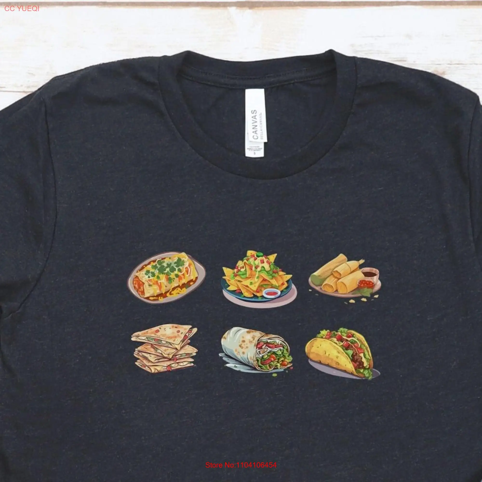 Mexican Foods T Shirt features Enchilada Nachos Tamales Quesadilla Burrito and Taco for Food Lover or Foodie Fan