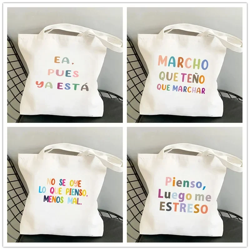 

Spanish Women Shoulder Bag Graphic Harajuku Shopper Bags Large Capacity Canvas Tote Handbag No Zipper Eco Casual Girl Handbags