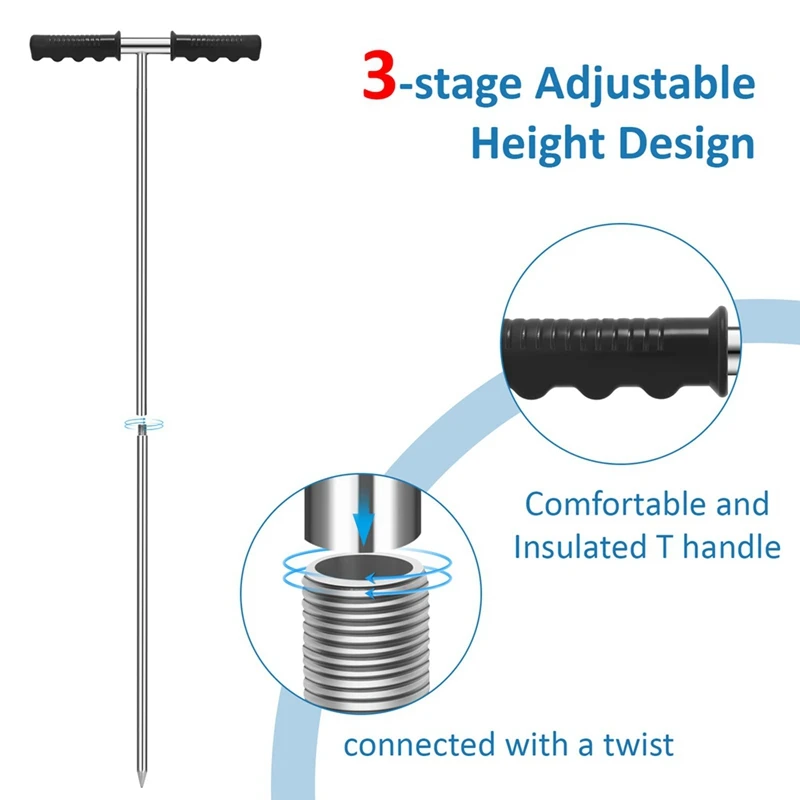 Stainless Steel Soil Probe, Adjustable Ground Rod Tool for Locating Septic Tanks, Underground Pipes, Water Pipes-A55K