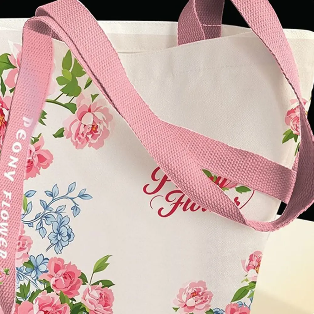 Fashion Floral Canvas Tote Bag Reusable Large Capacity Shoulder Bag Lightweight Shopping Bag For Work