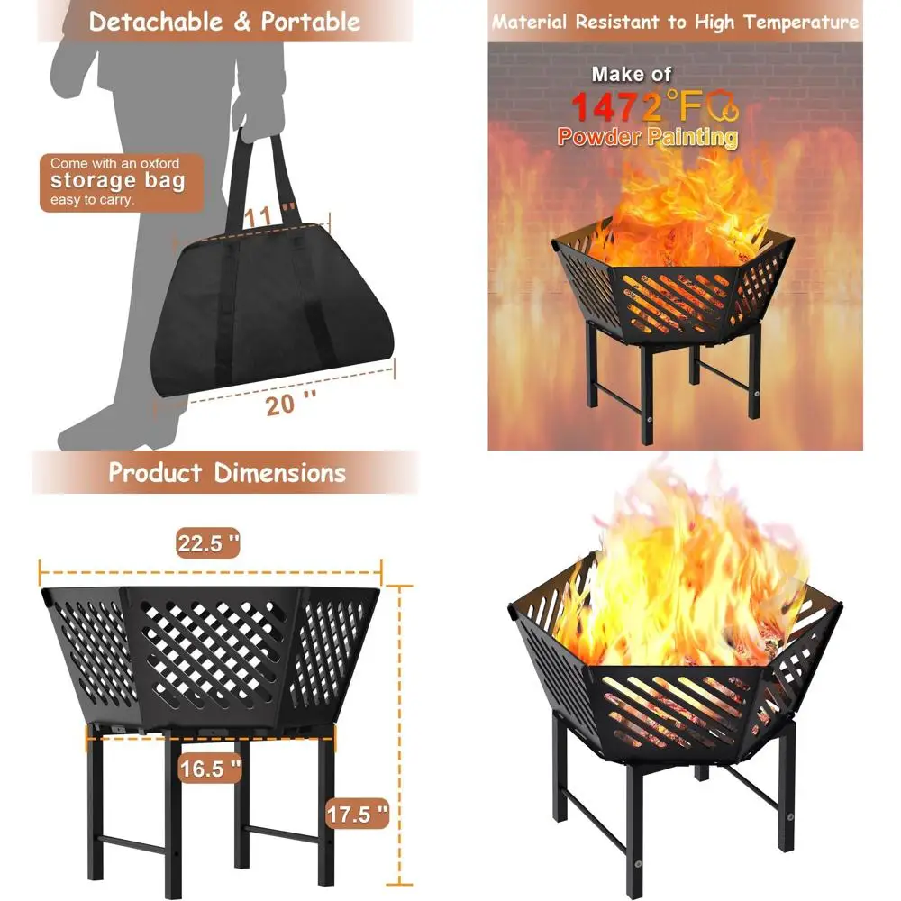 

Портативная шестигранная костра 22,5 с дорожной сумкой — бездымная дровяная костра для уличного костра для кемпинга, заднего двора, патио и барбекю
