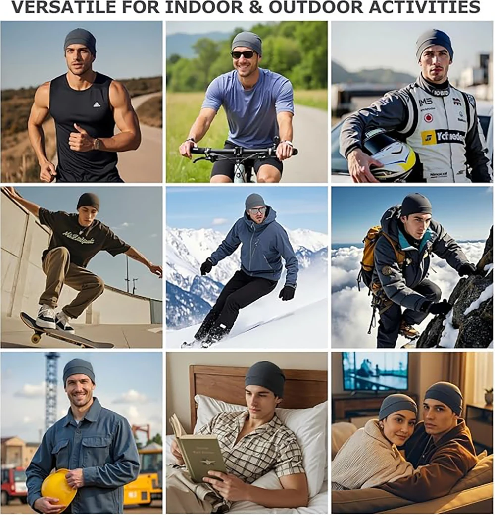 قبعات جمجمة للرجال والنساء، قطعتان من قبعات النوم خفيفة الوزن وبطانة خوذة قابلة للتنفس