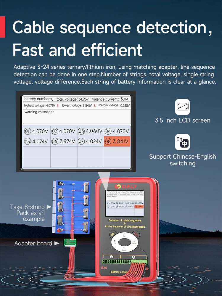 DALY SMART BMS Li-lion/LifePo4 3~24s Equalizer and Detector of Cable Sequence