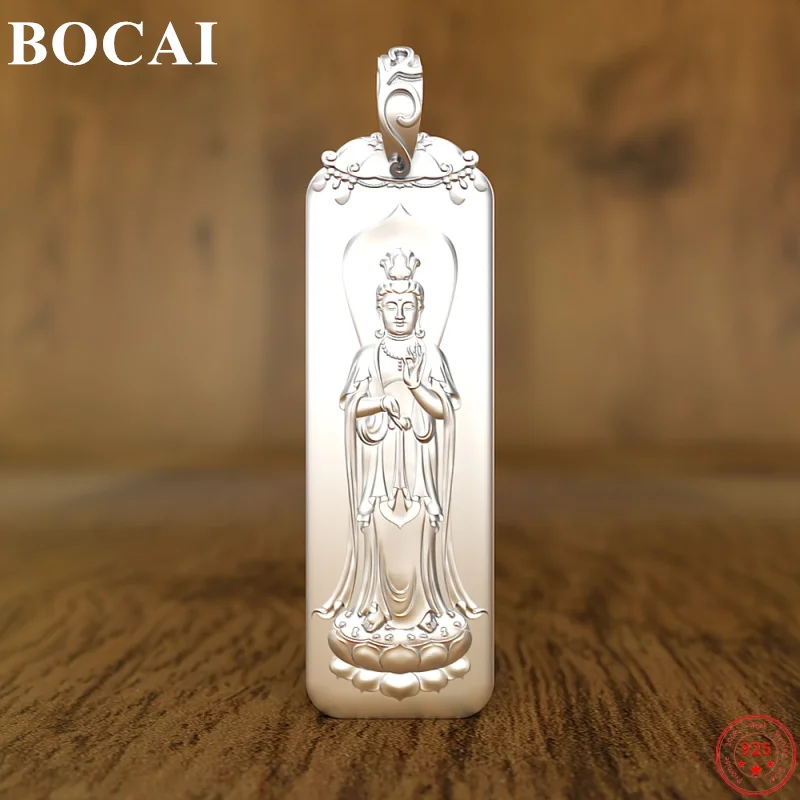 

BOCAI S999 Sterling Silver Pendants for Women Men New Fashion Gold Plated Avalokitesvara Guardian Buddha Amulet Wholesale