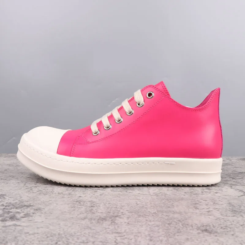 

Women Shoes For Men Genuine Leather Casual Low Flats Lace Up Candy Color Rose Red Sneakers Owen Vintage Luxury Boots