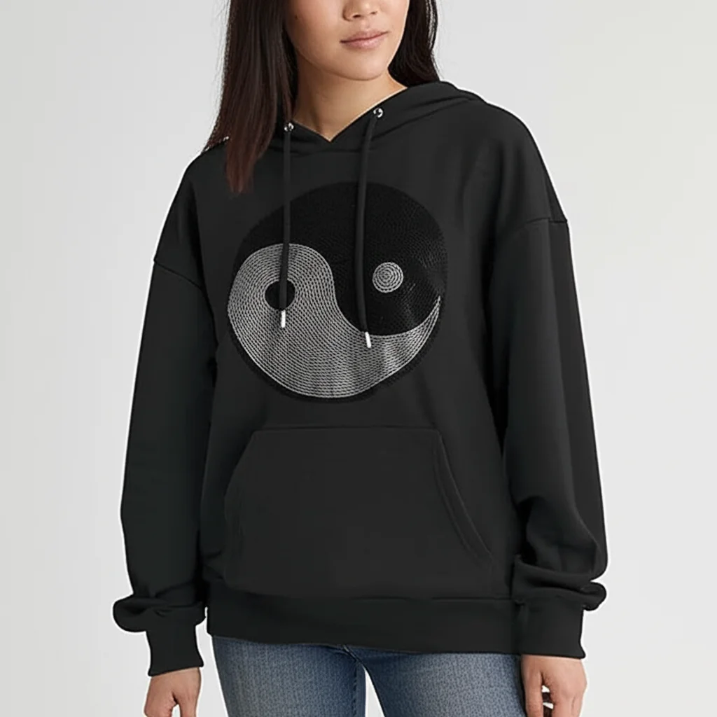 الهيب هوب المرأة الشارع الشهير القوطية كم طويل البلوز المتضخم Y2K هوديي Harajuku الأسود حجر الراين ثمانية مخططات البلوز