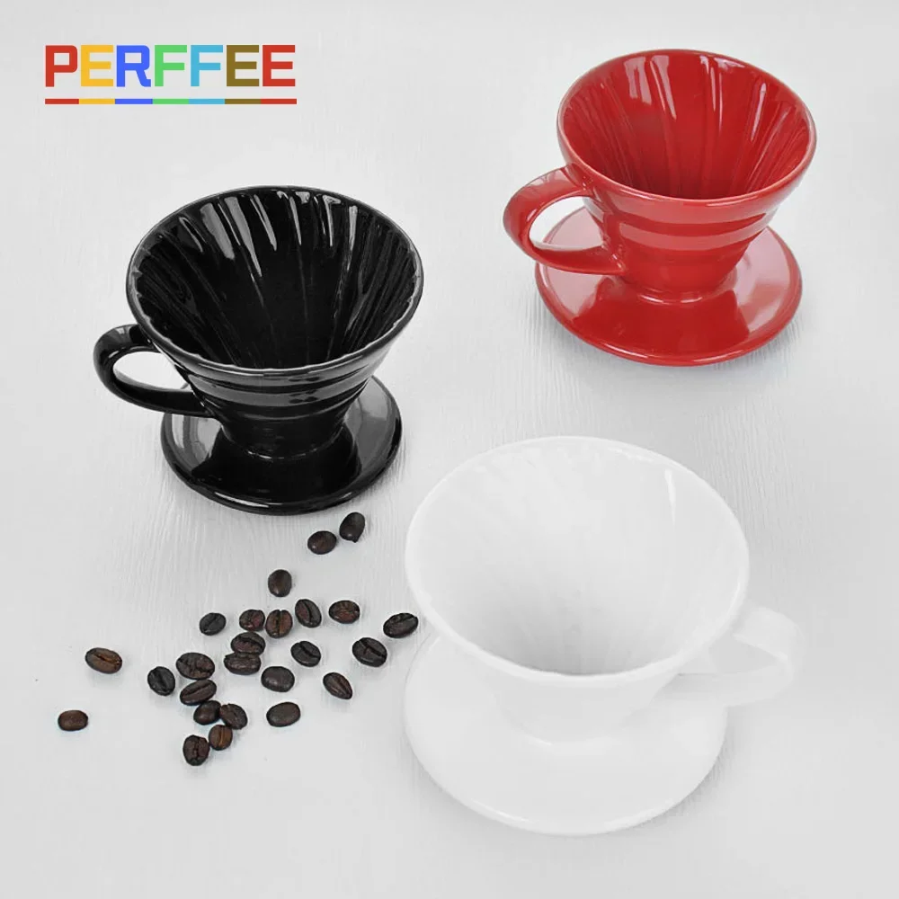 Ceramic Coffee Dripper Pour Over Coffee Maker V Shape Drip Coffee Filter Classic Color White Black Red Brown V01 V02