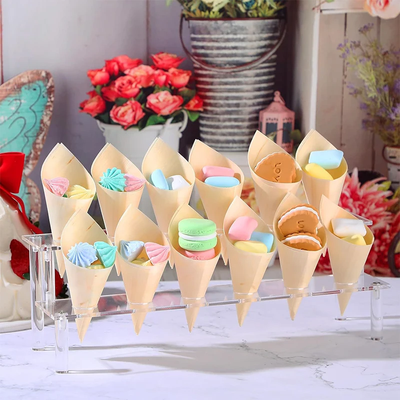 12 Hole Acrylic Ice Cream Cone Dessert Holder Display Stand Party Shelf With 100 Cone For Wedding Party Dining