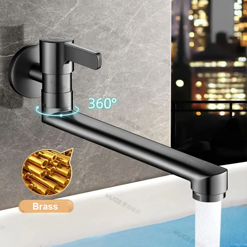 Wall-mounted Faucet Mop Pool Tap Single Hole Faucet Brass 360º Free Spin Single Cold Faucet Kitchen Sink Faucet