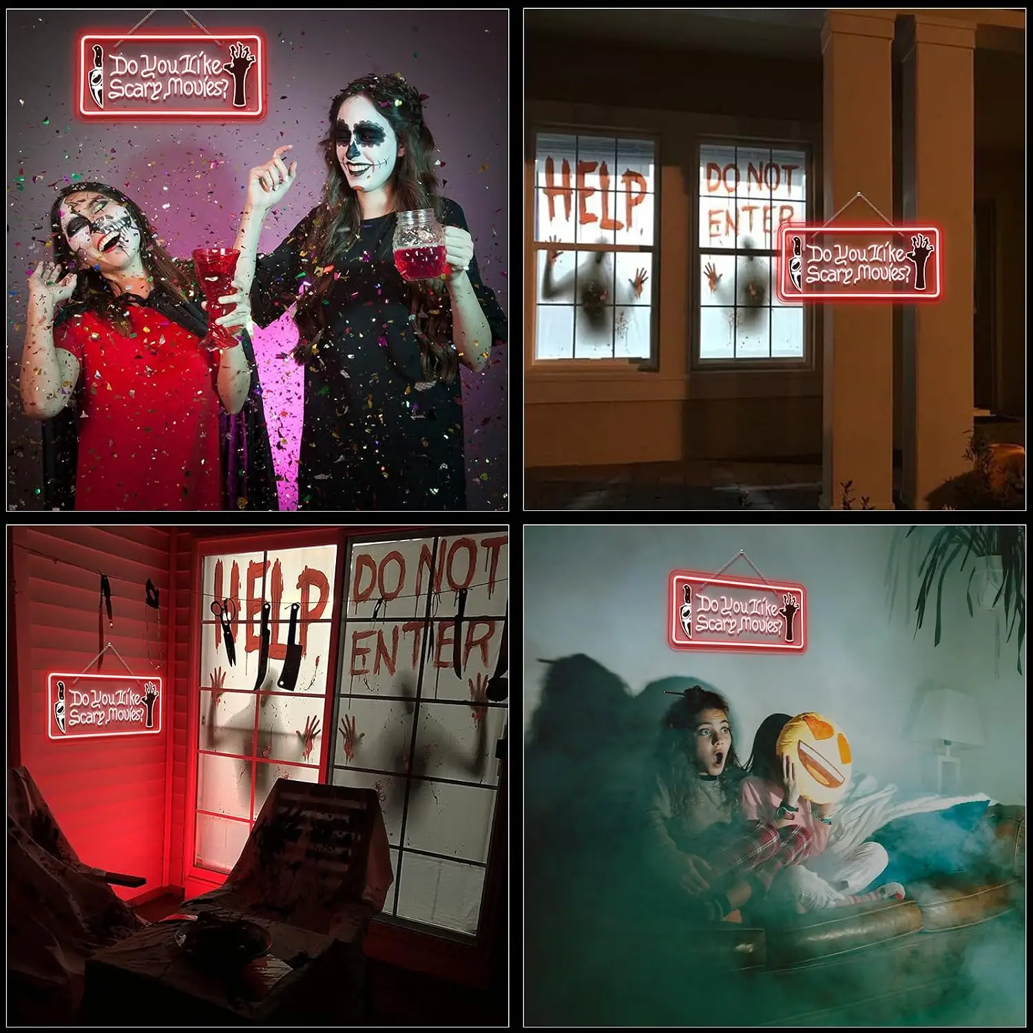 WLHOPE Do You Like Scary Movies Neon Sign Red Neon Signs for Wall Decor Led Lights for Cinema Halloween Bar Club Party Teen Boy