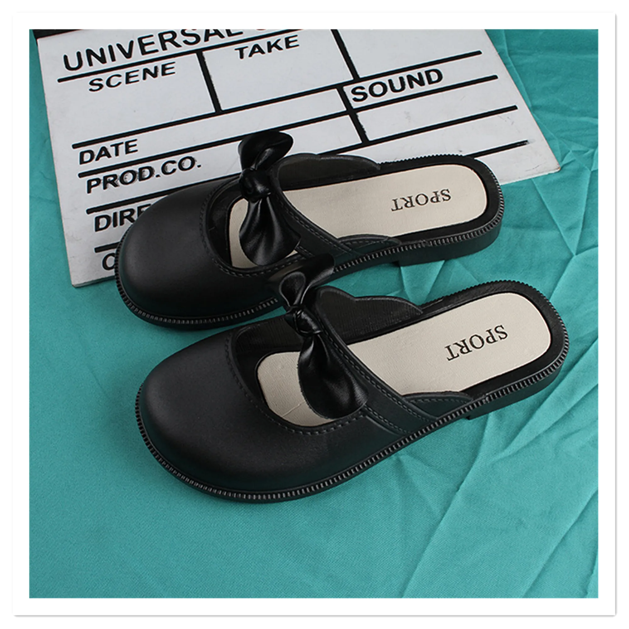 

Children's New Summer Baotou Slippers for Little Girls Fashion Outwear Solid Color Bow Tie Half Trailer Flat Bottom Sandals