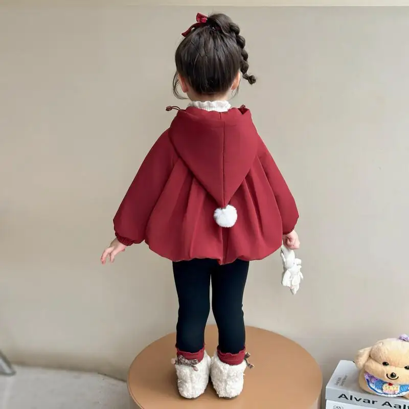 Kawaii Casual Coat Tops 2025 Autumn and Winter New Style of Assault Jacket Cross Border Girls' Wool Ball Velvet Korean Girl Boys