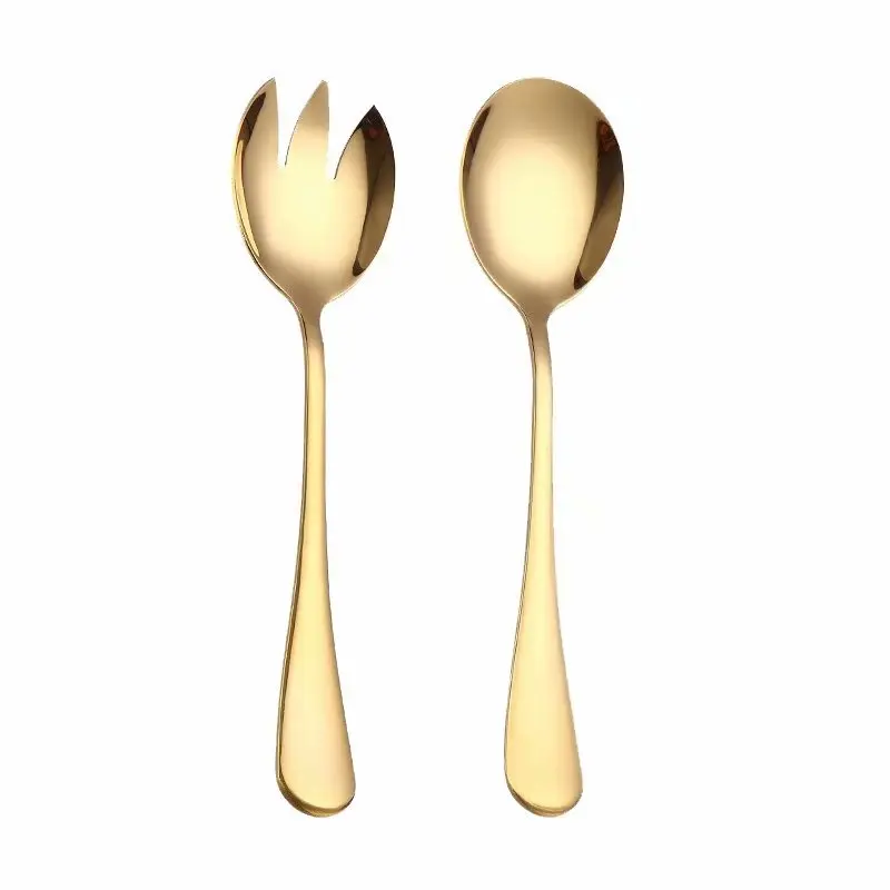 2PCS Golden Salad Spoon Fork Salad Spoon Stainless Steel Cutlery Set Service Spoon Set Colorful Unique Spoon Kitchen Tool