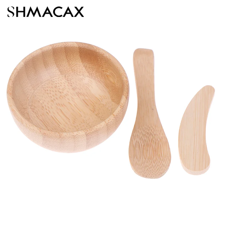 Empty Bamboo Facial Mask Bowl Knife Spoon Cosmetic Wooden Mask Tools DIY Tableware Makeup Container