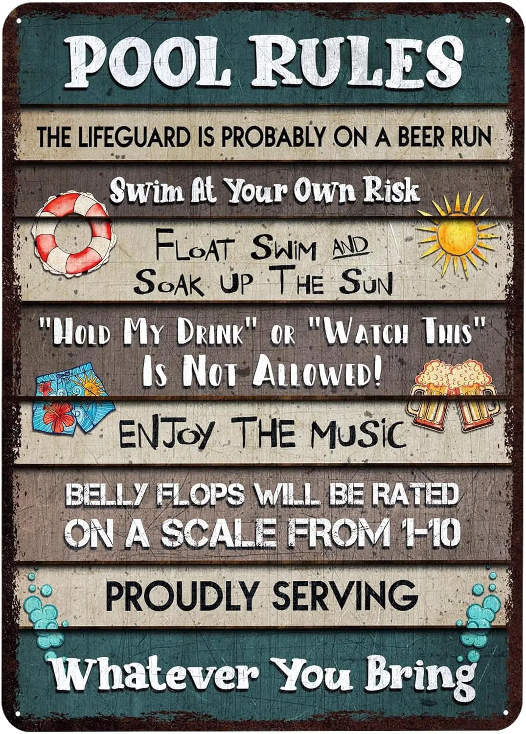 V Vibepy All Over Printed, Pool Rules Metal Sign es Sign, Funny Decorations, Poolside Met